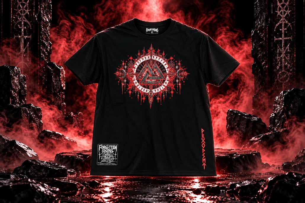 Czarny T-shirt z nadrukiem runicznym w stylu nordyckim